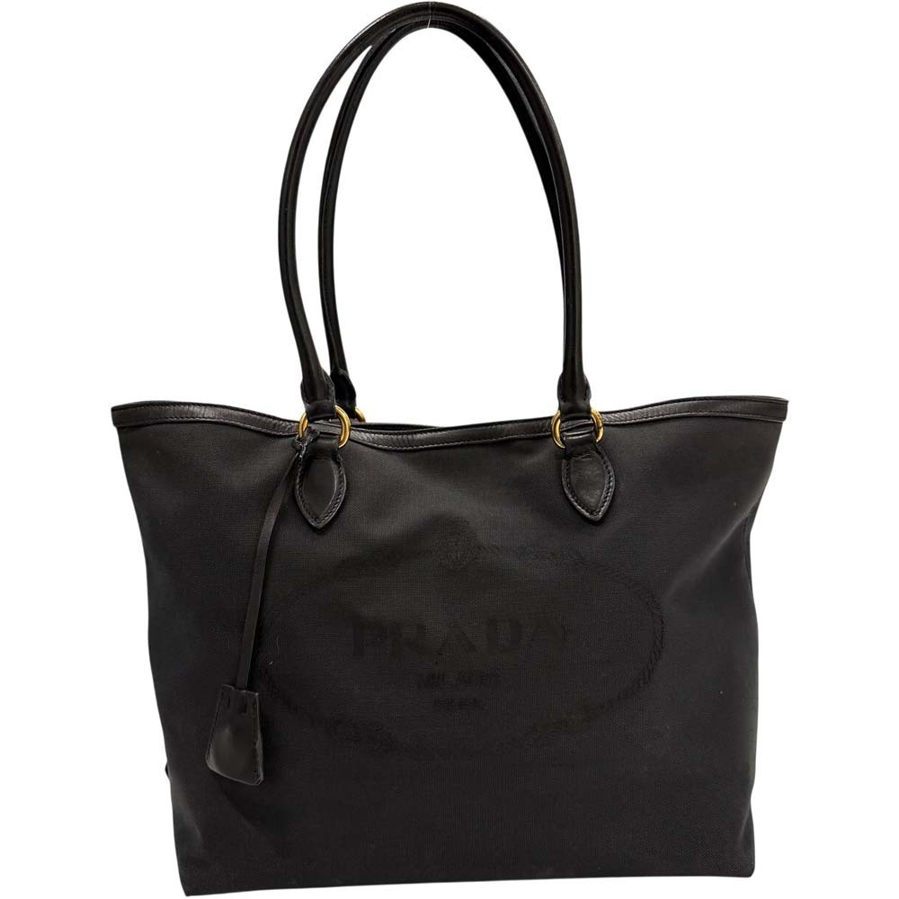 Prada Tote Bag Black Handbag Logo Jacquard